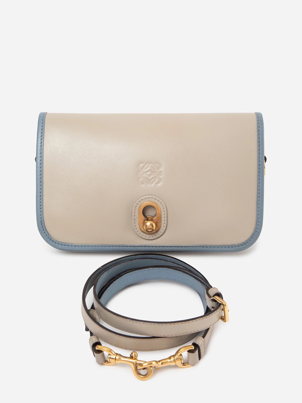 Loewe 2014 Leather Anagram Ines Crossbody bag Cream/Blue